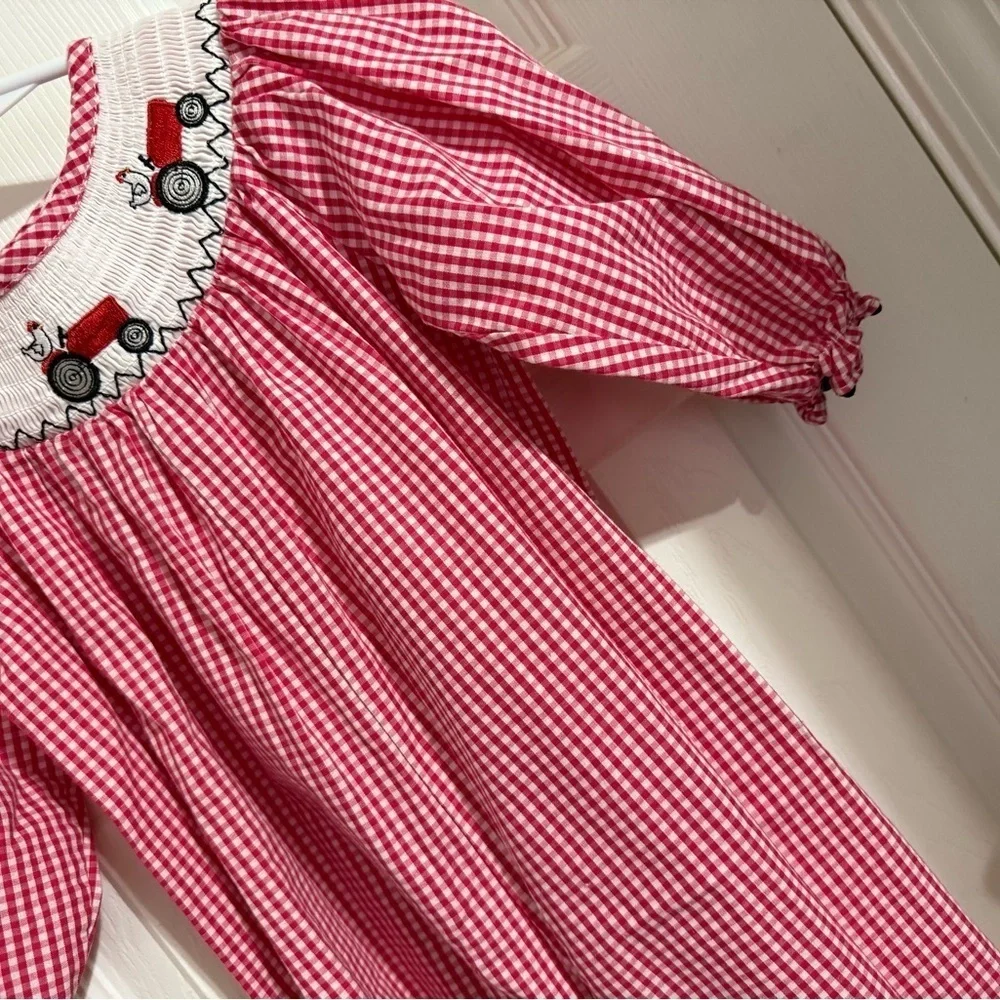Marie Nicole Smocked Red Wagon Romper